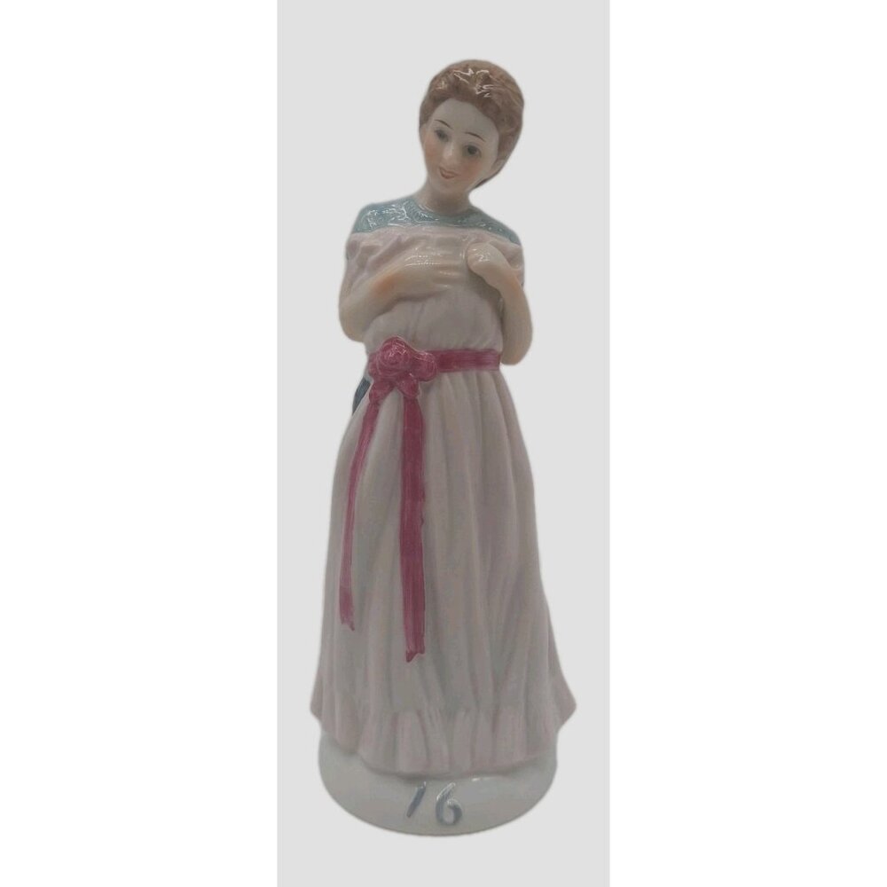 Porcelain Birthday Year 16 Figurine Girl Pink Dress Heartline Cake Topper 6"